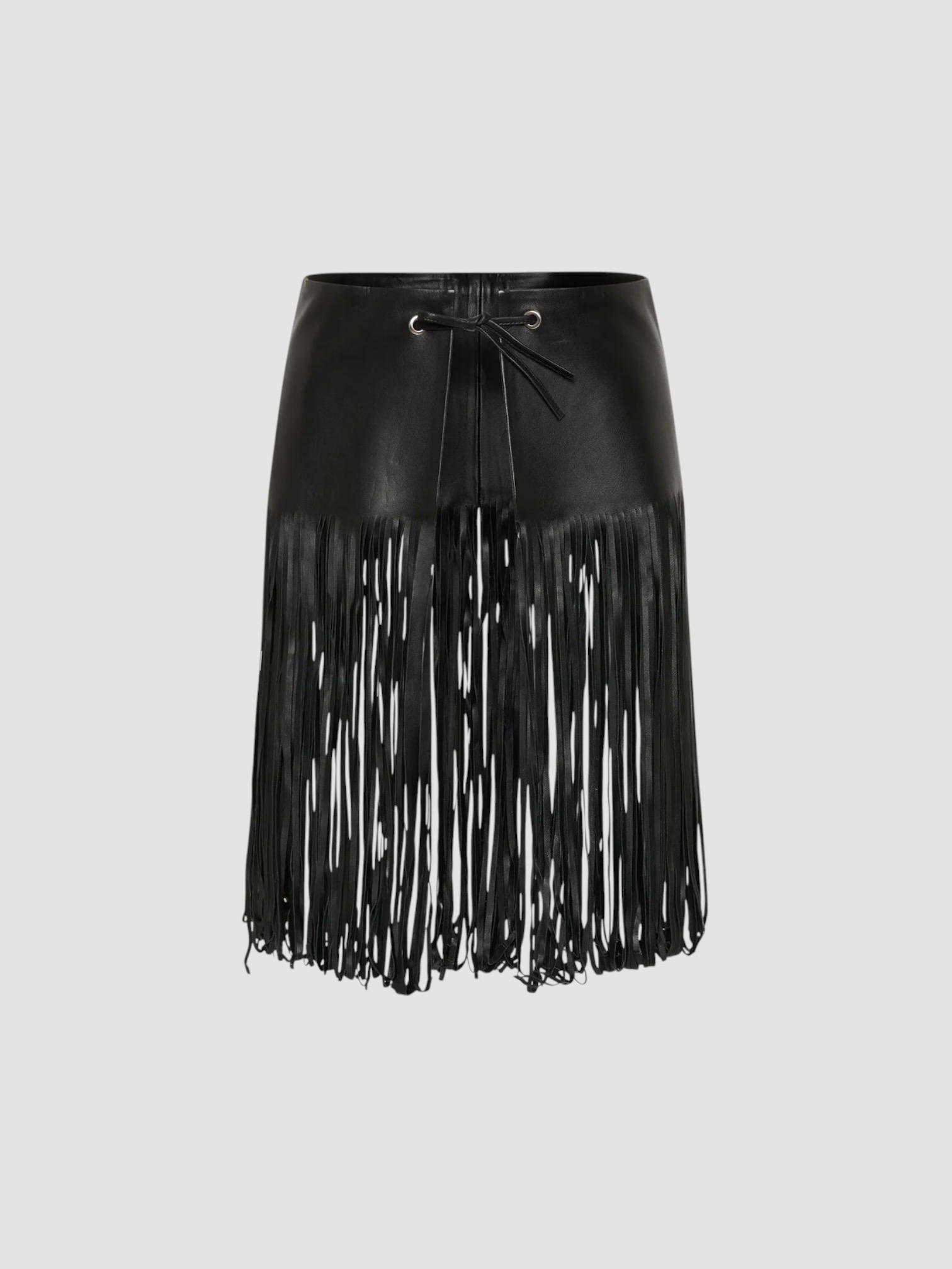 St. Agni Fringe Belt Skirt in black. Styled by Sharon Lombardo for FDV Concierge.