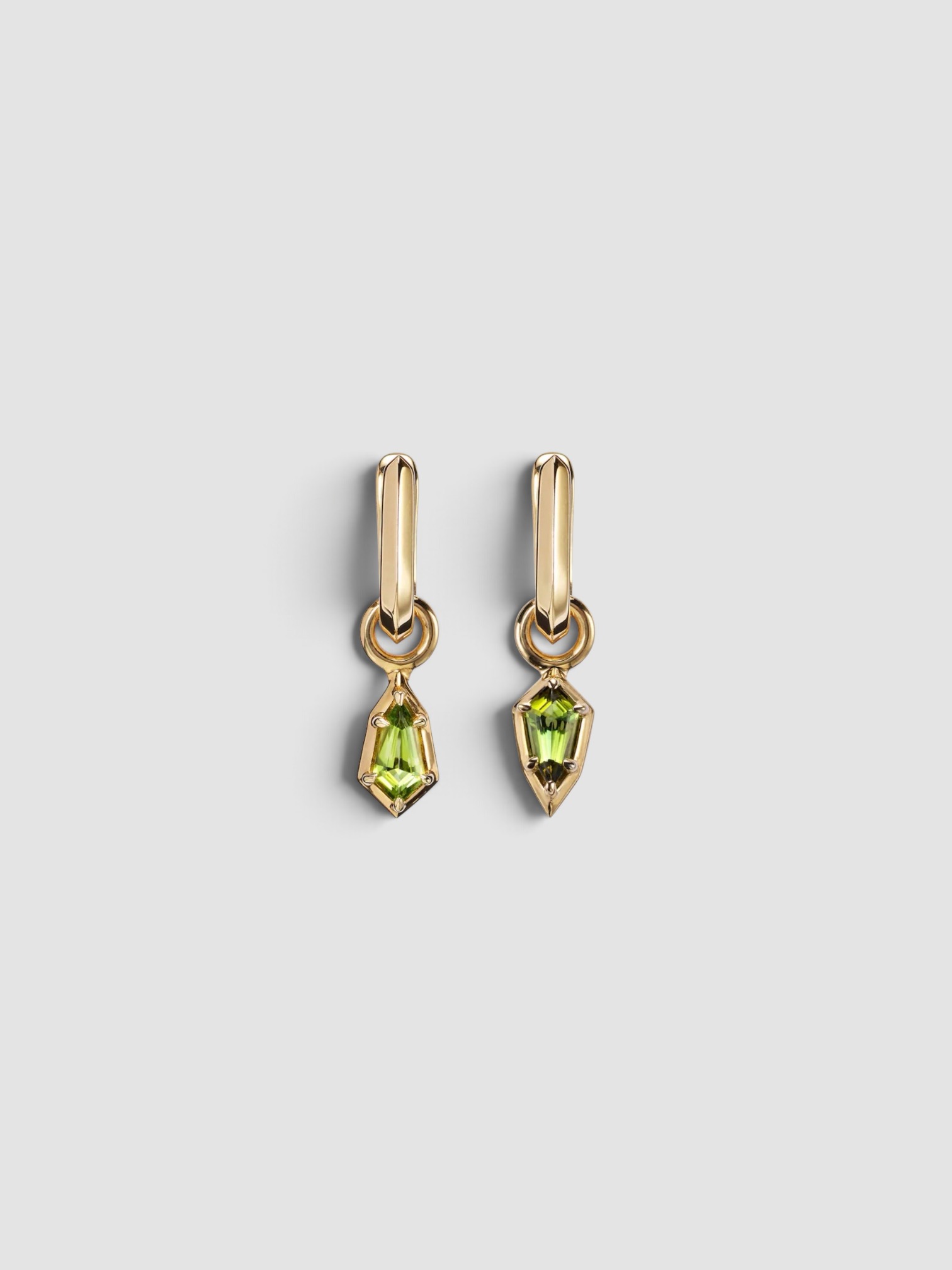 Stone and Strand Knife Edge Shield Earrings in gold.