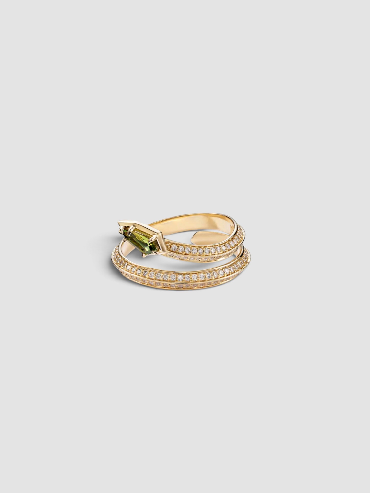 Stone and Strand Shield Serpent Ring in gold.