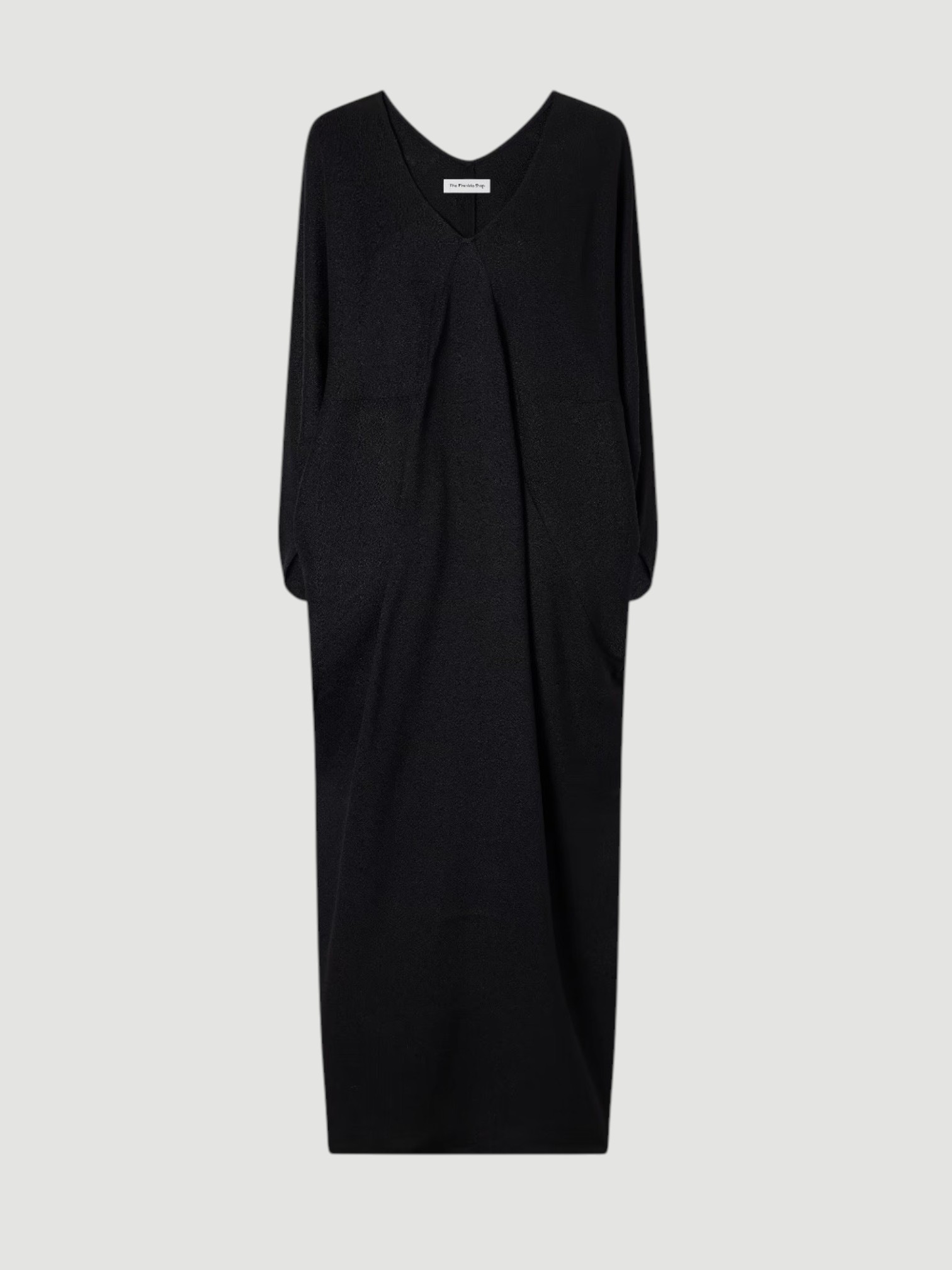 The Frankie Shop Lila Kaftan Ponte Maxi Dress in black. Styled by Sharon Lombardo for FDV Concierge.