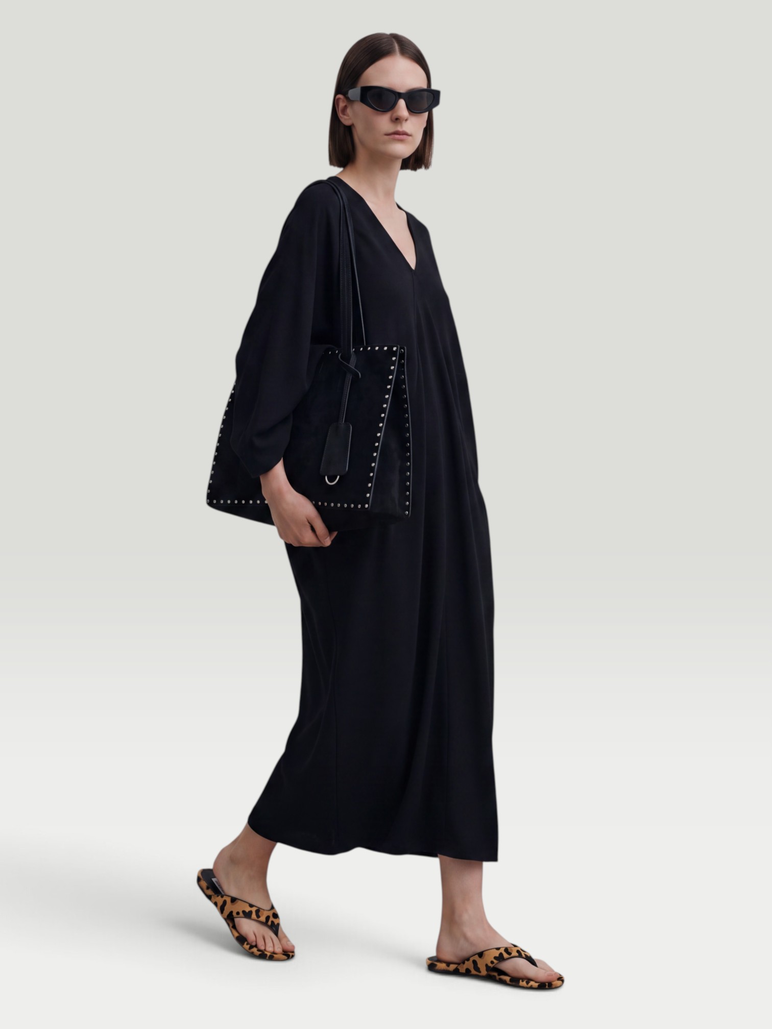 The Frankie Shop Lila Kaftan Ponte Maxi Dress in black. Styled by Sharon Lombardo for FDV Concierge.