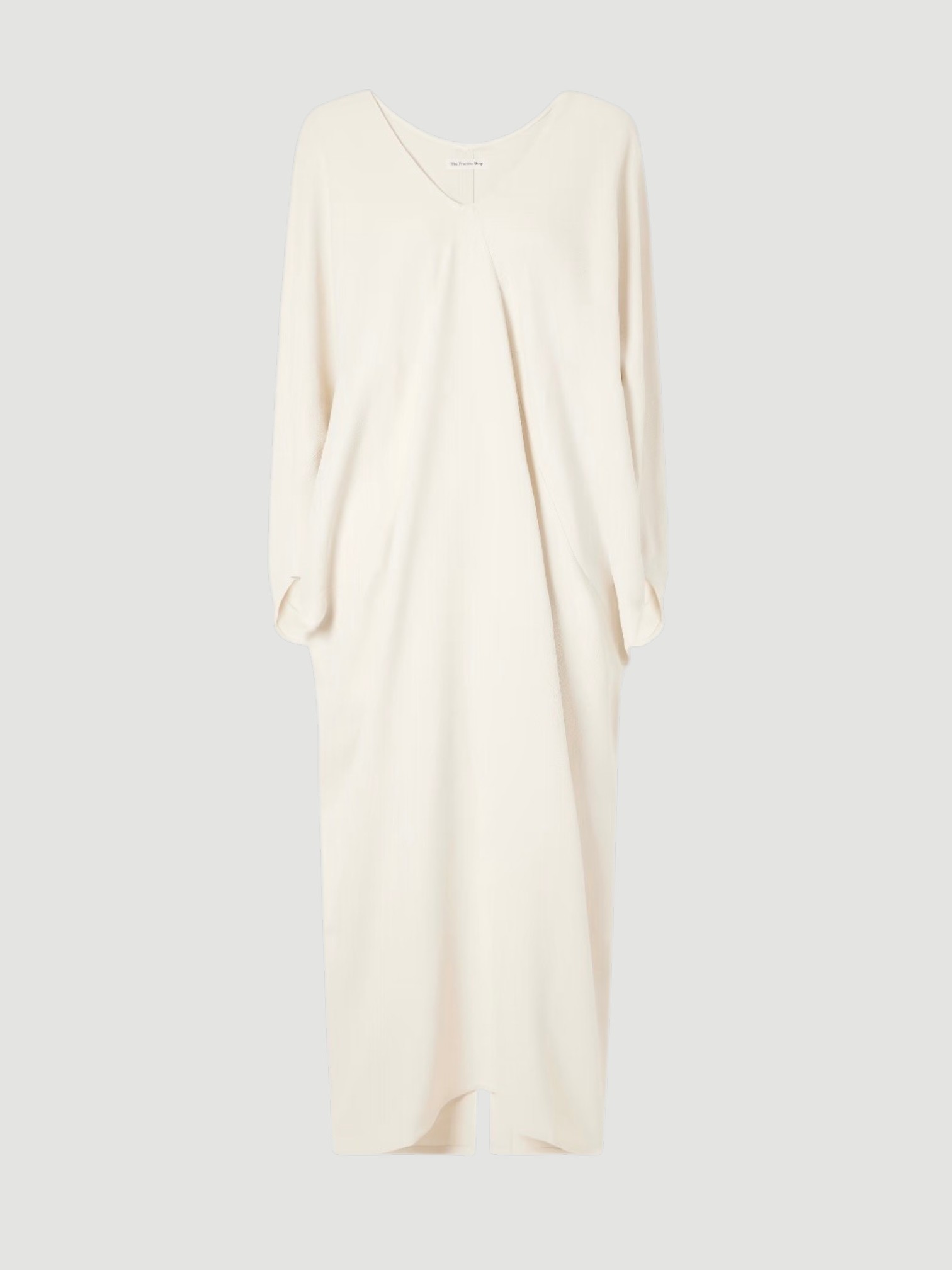 The Frankie Shop Lila Kaftan Ponte Maxi Dress in ivory. Styled by Sharon Lombardo for FDV Concierge.