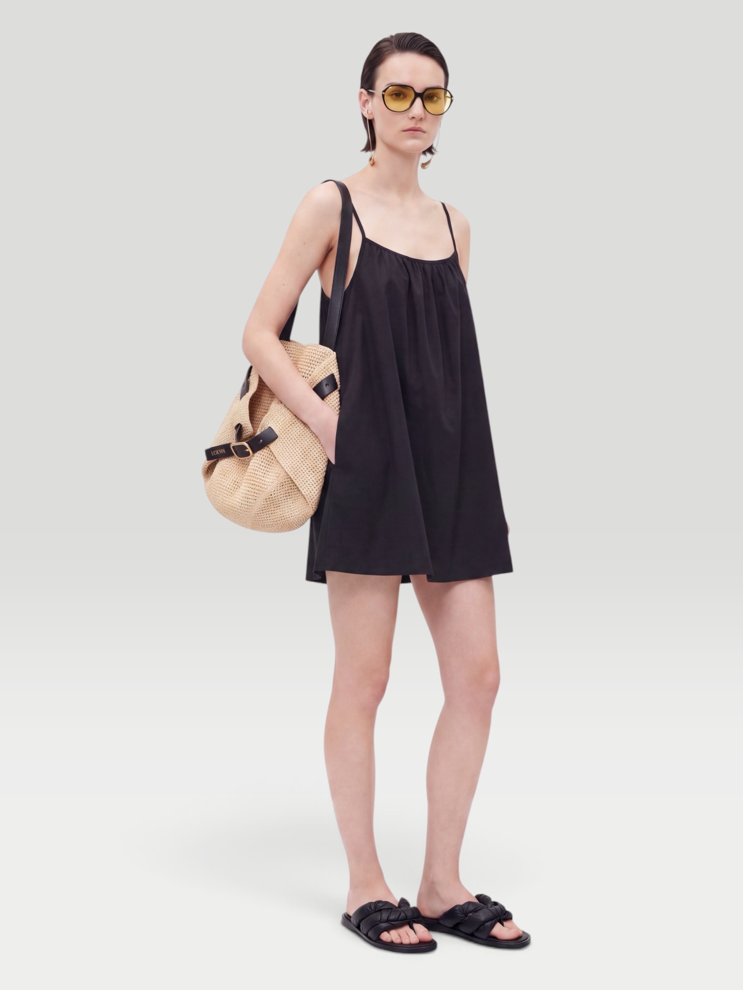 Venroy Cotton Poplin A-Line Mini Dress in black. Styled by Sharon Lombardo for FDV Concierge.