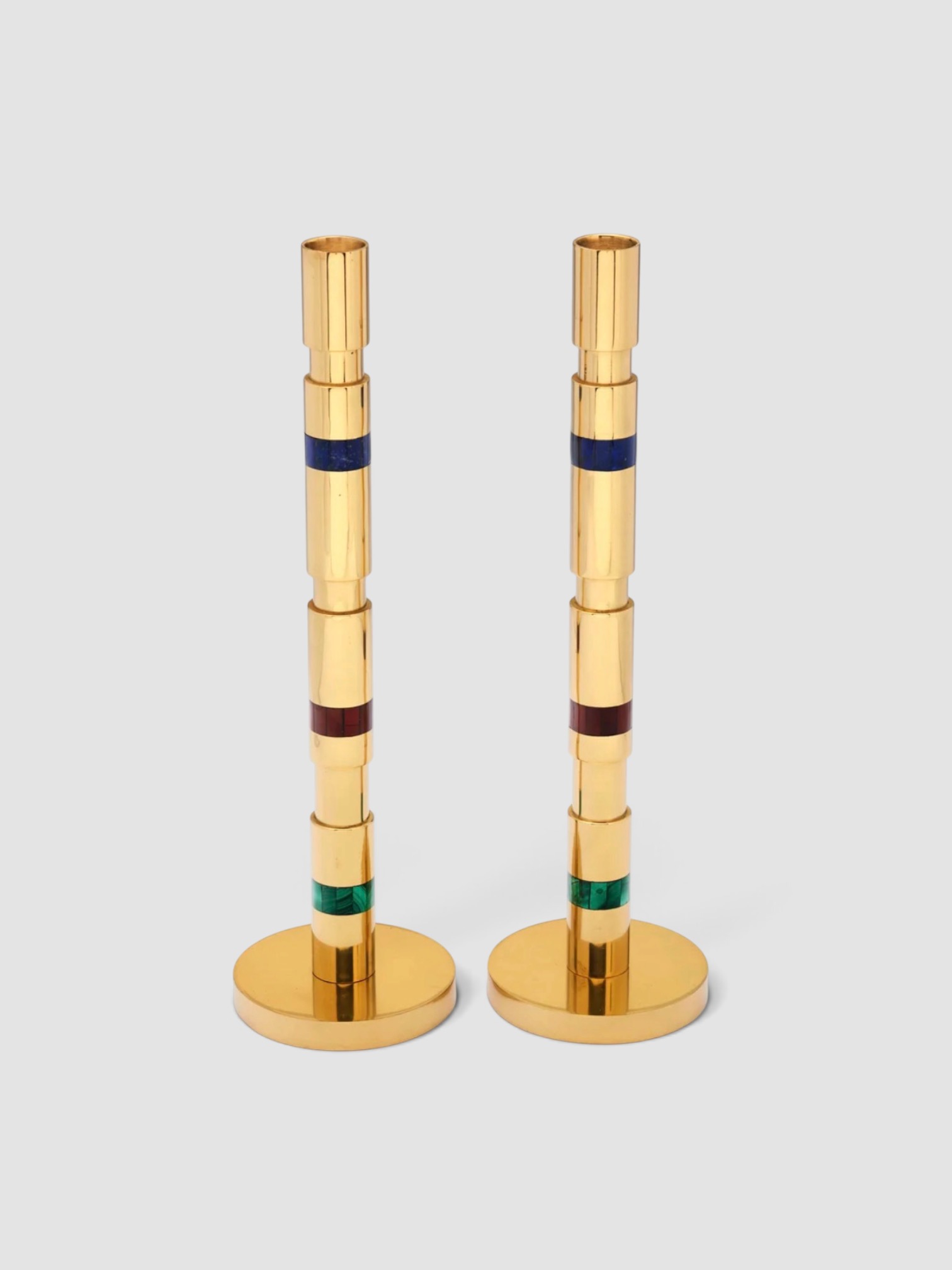 Viya Majestic Brass and Semi-Precious Stone Candlesticks, Set of 2 in brass.