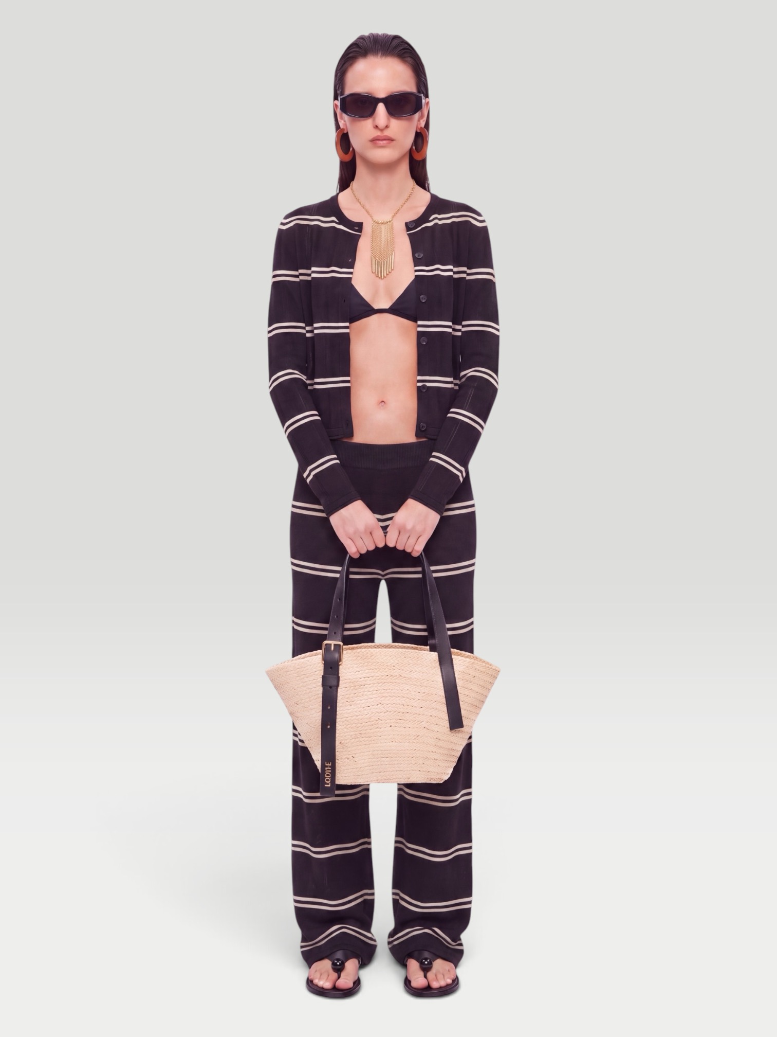 Zulu & Zephyr Textured Cotton-Blend Knit Pants in black/white. Styled by Sharon Lombardo for FDV Concierge.