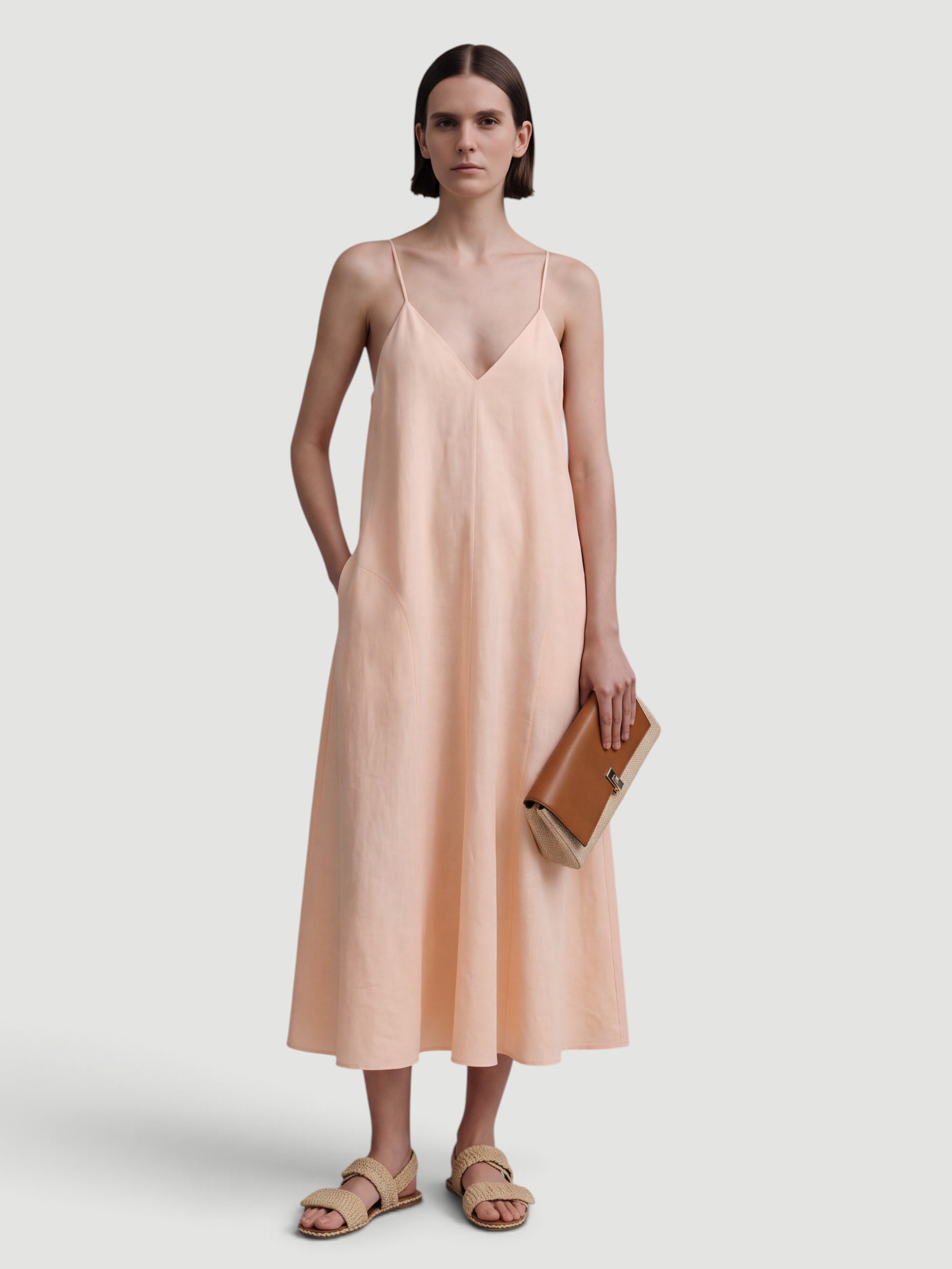 Khaite Iben Dress in light peach. Styled by Sharon Lombardo for FDV Concierge.