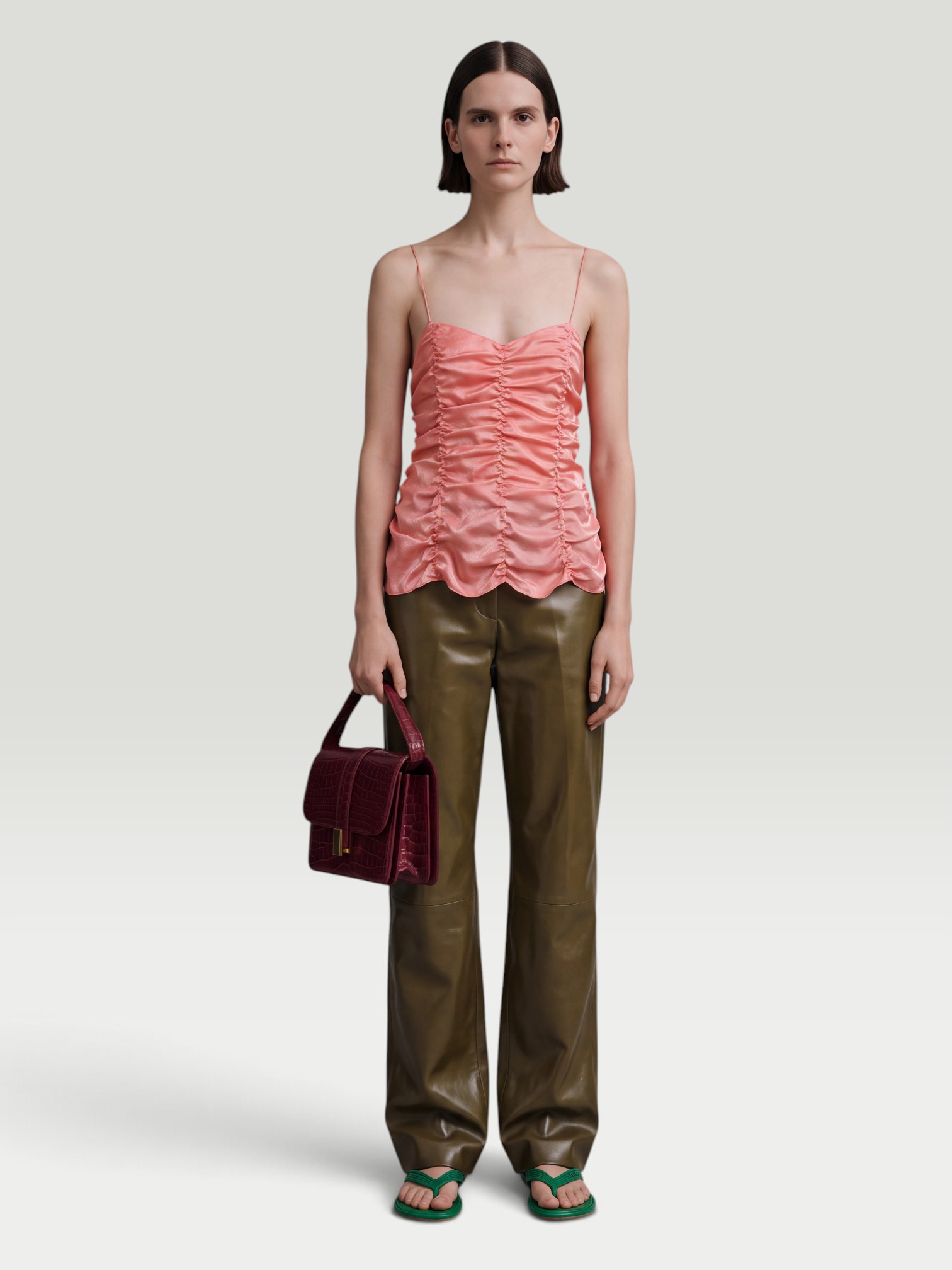 Khaite Mita Pant in dark olive. Styled by Sharon Lombardo for FDV Concierge.