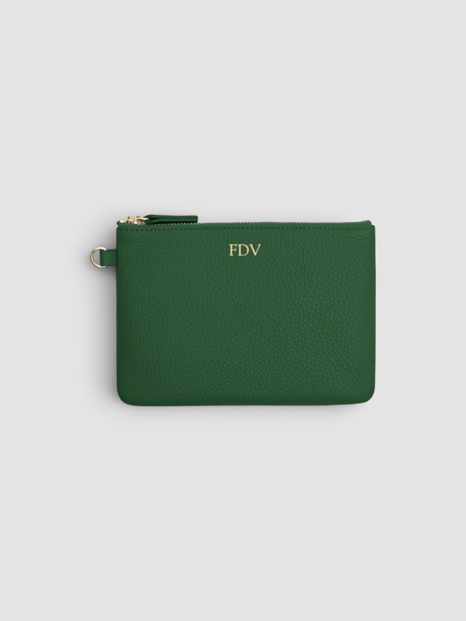 Leatherology Small Wristlet Pouch in green, worn with HEIRLOME Monica Dress. Styled by Sharon Lombardo for FDV Concierge.