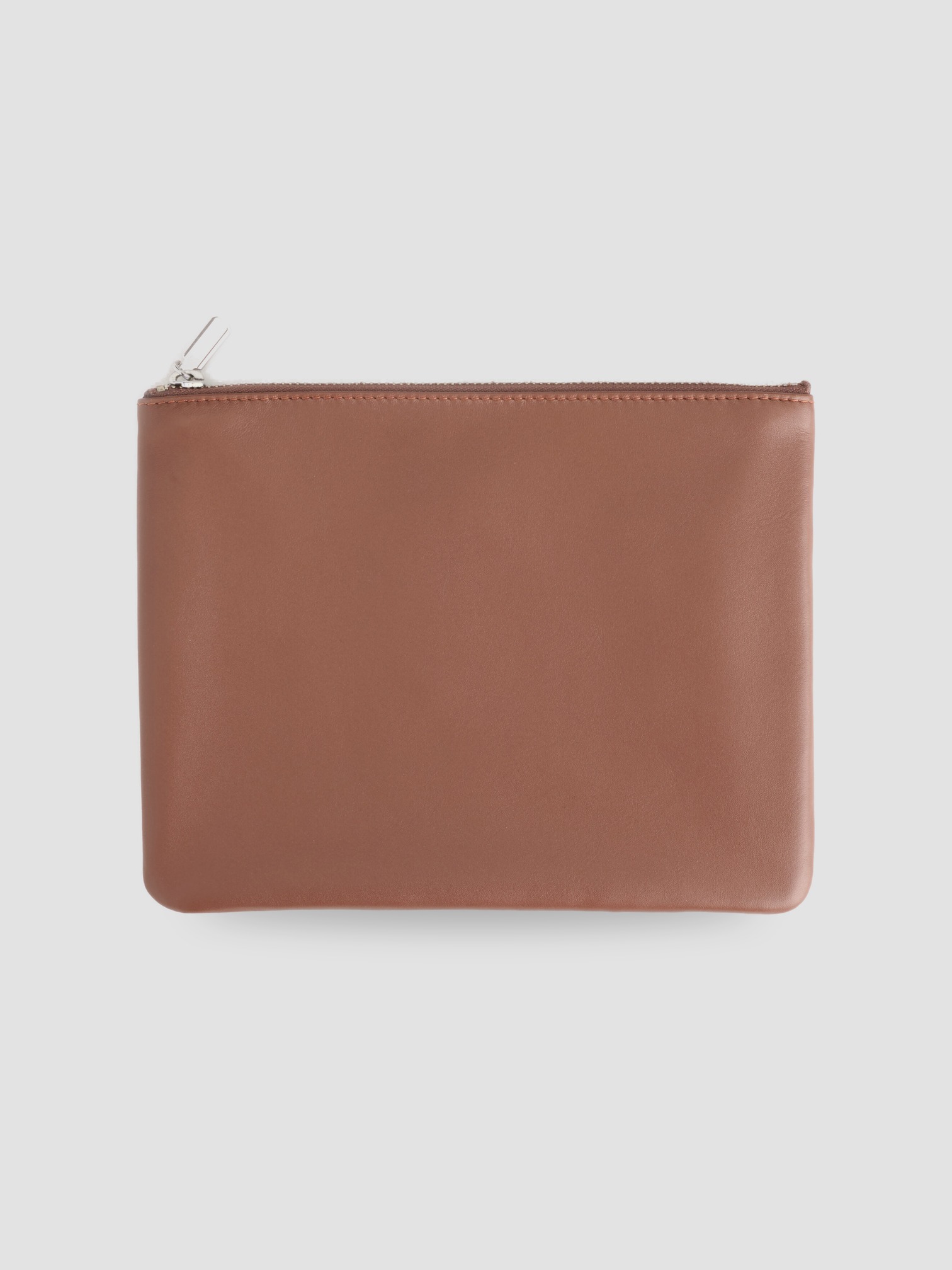 Royce New York Monogrammed Leather Zippered Travel Organizer Pouch in tan.