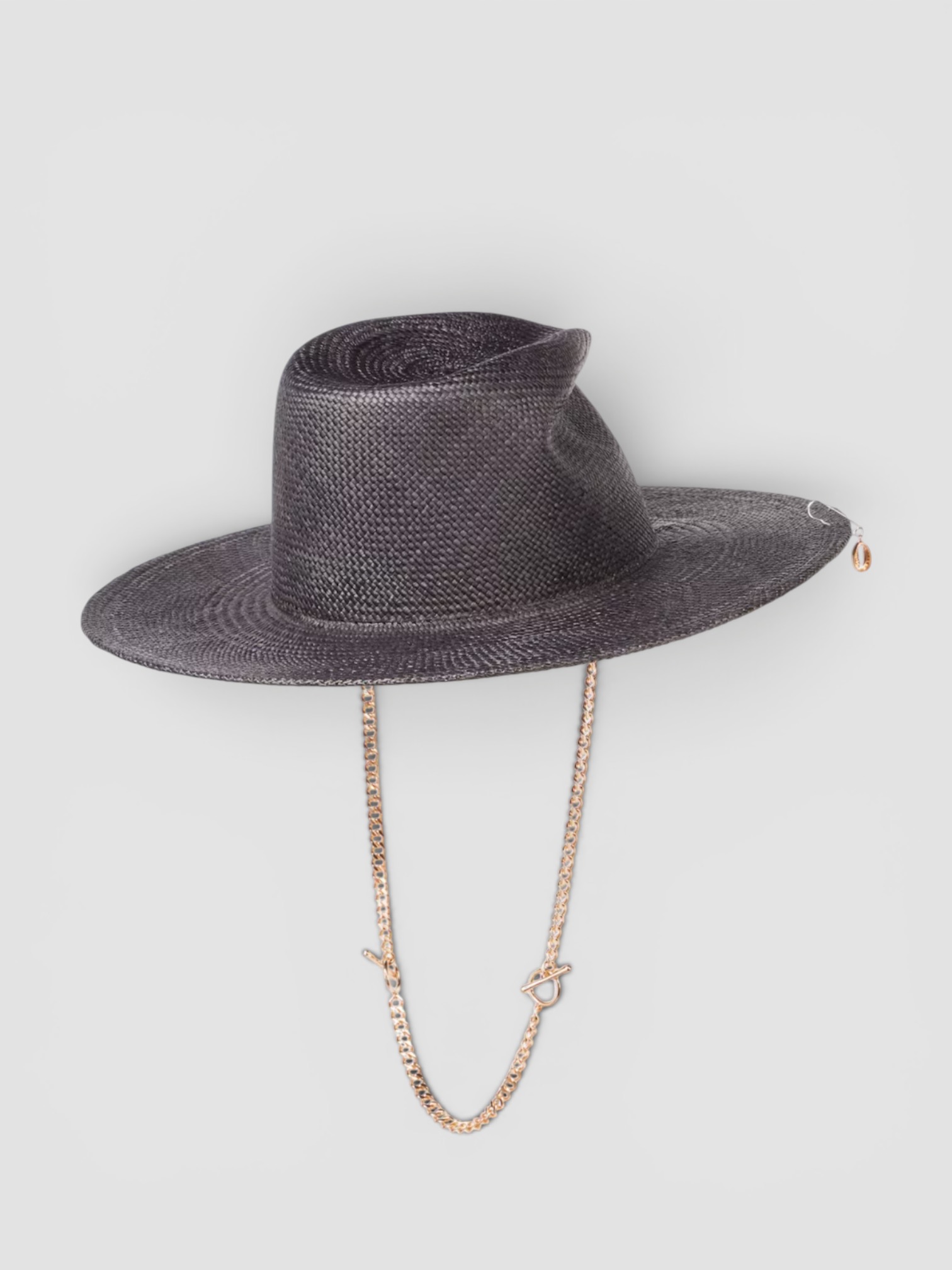 Ruslan Baginskiy Logo Chain-Detail Straw Fedora in black.